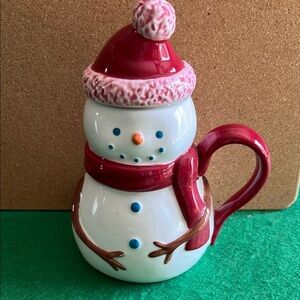 Festive Snowman Mug with Red Accents